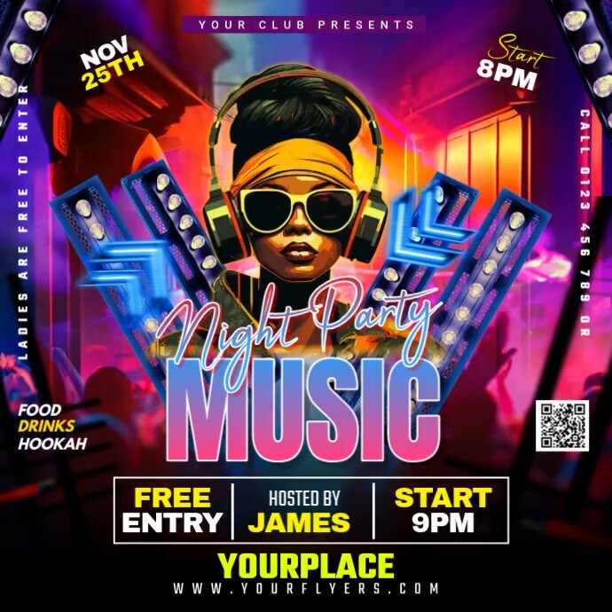Black Maximalist Music Party Instagram Post Template | PosterMyWall
