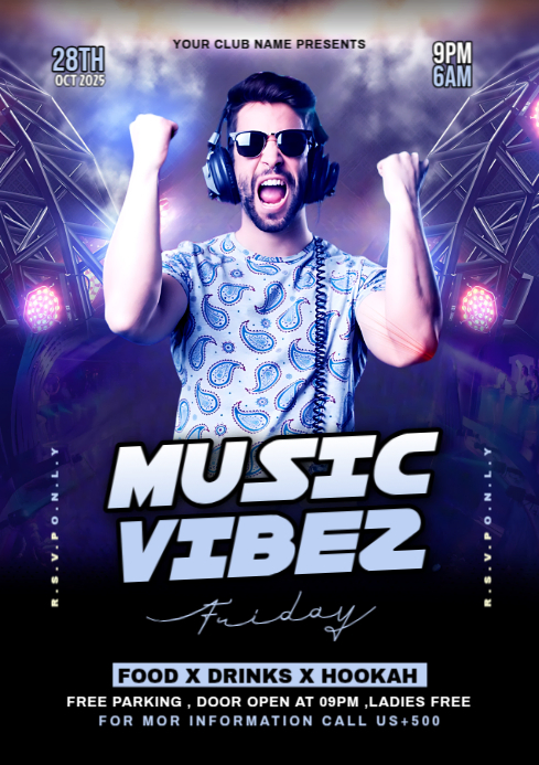 Black Maximalist Music Vibes Party  A4 template
