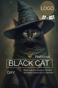 Black Maximalist National Cat Day Fluer Pinterest Graphic template