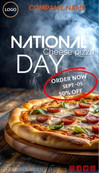 Black Maximalist National Cheese Pizza Day Bu Business Card template