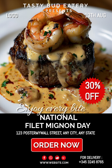 Black Maximalist National Filet Mignon Day  P Poster template