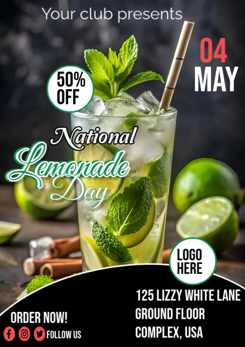 Black Maximalist National Lemonade Day A4 Template | PosterMyWall