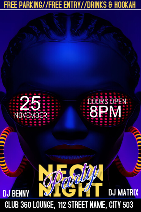Black Maximalist Neon Night Party Poster Template | PosterMyWall