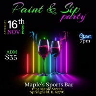 Black Maximalist Neon Paint & Sip Wine & Dine Publicación de Instagram template