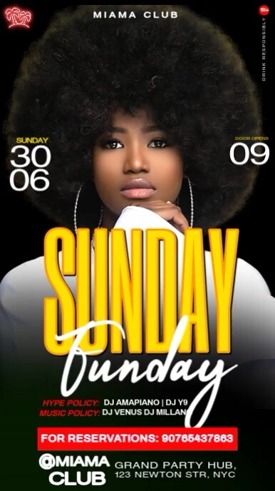 Black Maximalist Neon Sunday Night Bash Digital Display (9:16) template