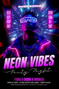 Black Maximalist Neon Vibes Party Banner 4' × 6' template