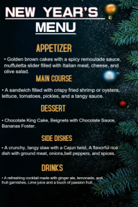 Black Maximalist New Year's Menu  Poster template