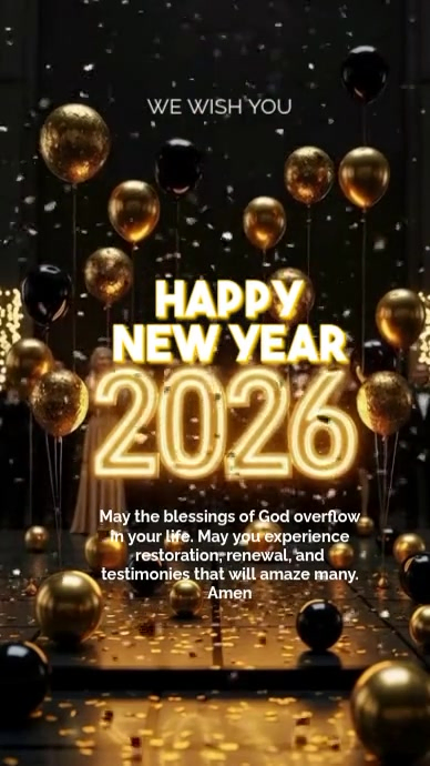Black Maximalist New Year 2026 Greeting Digital Display (9:16) Template ...