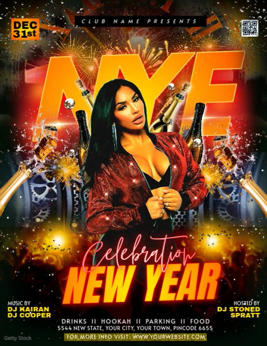 Black Maximalist New Year Celebration Party Flyer Flyer (us Letter) template