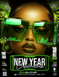 Black Maximalist New Year Celebrations Flyer Volante (Carta US) template