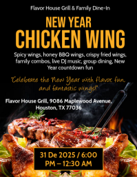 Black New Year Chicken Wing Event Flyer Template