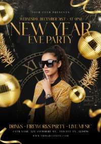 Black Maximalist New Year Eve Party Night A4 template