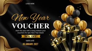 Black Maximalist New Year Gift Voucher  Presentation (16:9) template