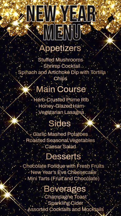 Black Maximalist New Year Menu  Digital Display (9:16) template