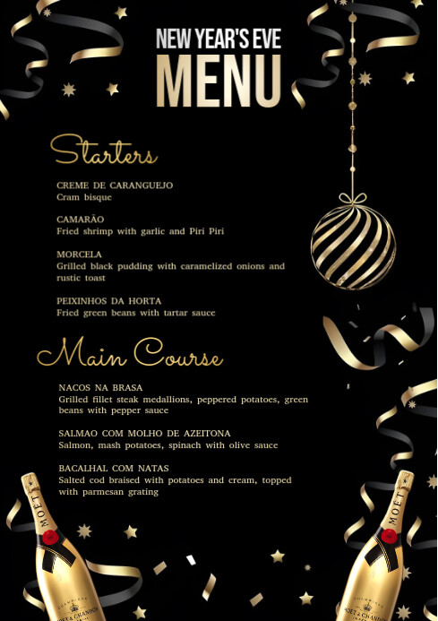 Black Maximalist New Year Menu Template  A4