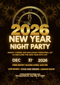 Black Maximalist New Year Night Party A2 template