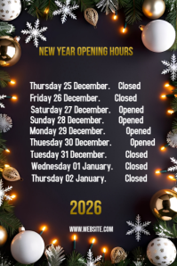 Black Maximalist New Year Opening Hours Flyer  Pinterest Graphic template