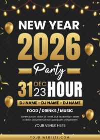 Black Maximalist New Year Party Celebration ivitation  A6 template
