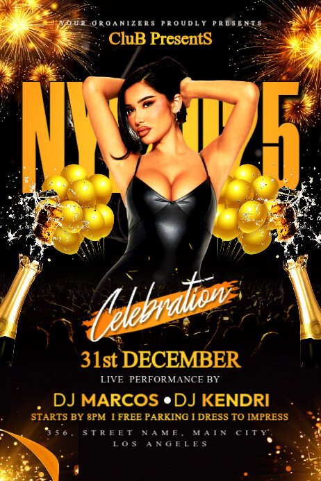 Black Maximalist New Year Party Flyer,  New Year Party Flyer 2025,  New Year Party 2025 Poster Desig Plakat template
