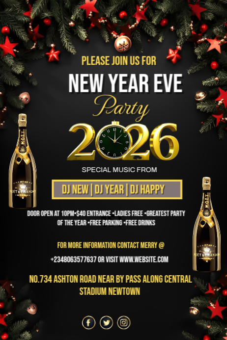 Black Maximalist New Year Party Flyer Poster Template | PosterMyWall