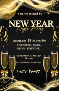 Black Maximalist New Year Party Invitation Half Page Wide template