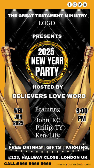 Black Maximalist New Year Party Template And Design  Digital Display (9:16)