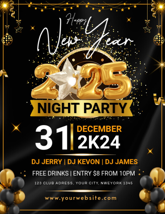 Copy of Black Maximalist New Year Party Template Flyer (us Letter ...
