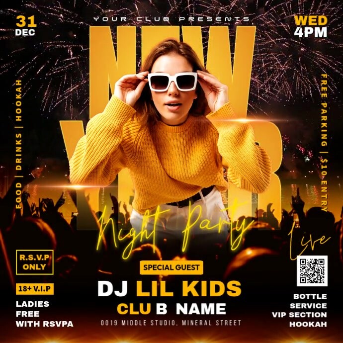 Black Maximalist New Year Party Video Flyer,  New Year Party Video Flyer 2025,  New Year Party 2025 Сообщение Instagram template