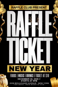 Black Maximalist New Year Raffle Ticket Poster template