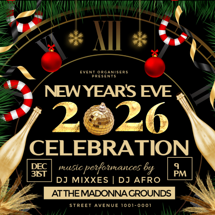 Black Maximalist New Years Eve Instagram Post Template | PosterMyWall