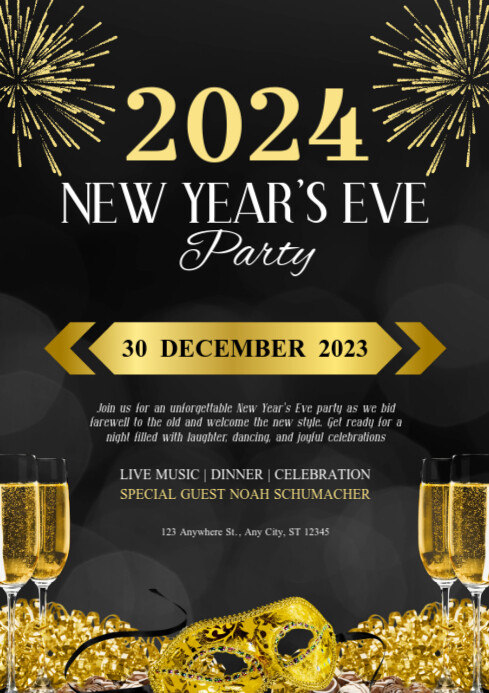 Black Maximalist New Years Eve Party A4 Template | PosterMyWall
