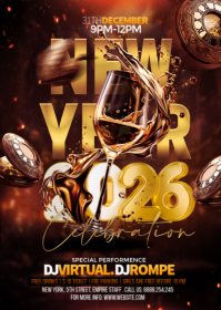 Black Maximalist New Years Party Flyer A6 template