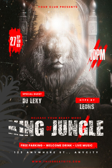 Black Maximalist Night Party King Of Jungle P Template | PosterMyWall