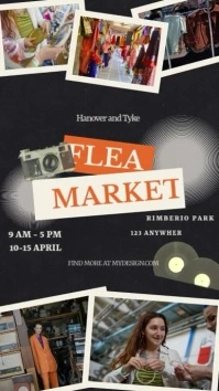 Black Maximalist Orange Black Bold Collage Flea Market Instagram Storyflea Market Poster, Flea Marke template