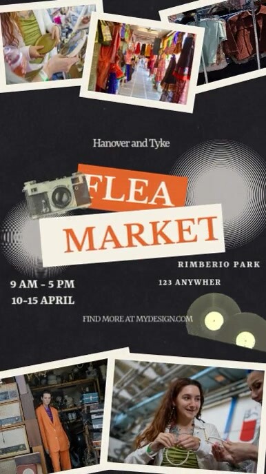 Black Maximalist Orange Black Bold Collage Flea Market Instagram Storyflea Market Poster, Flea Marke Instagram-verhaal template