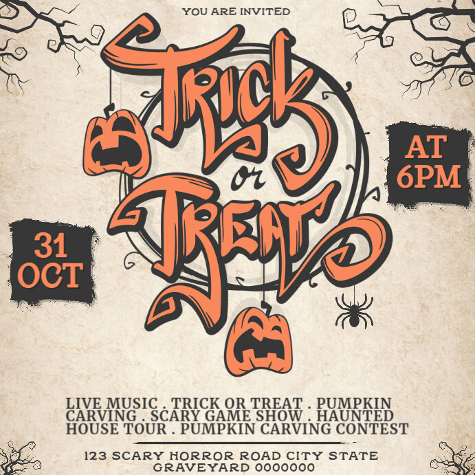 Copy of Black Maximalist Orange Trick Or Treat Instagram Post ...