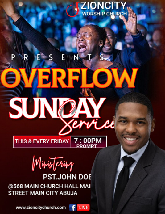 Black Maximalist Overflow Sunday Service  Flyer (us Letter) template
