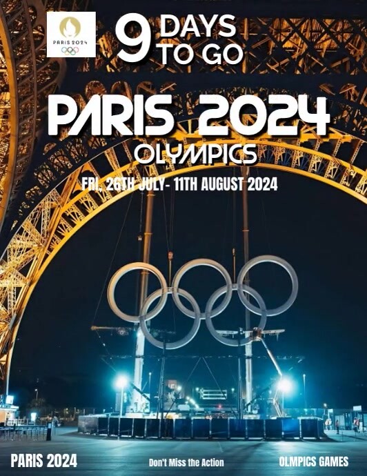 Black Maximalist Paris 2024 Olympic Games Fly Flyer (US Letter) template