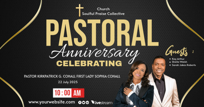 Black Maximalist Pastor Anniversary Facebook Shared Image template