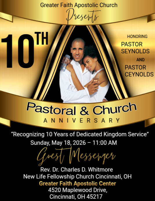 Black Maximalist Pastoral And Church Anniversary Flyer (us Letter) Pamflet (VSA Brief) template