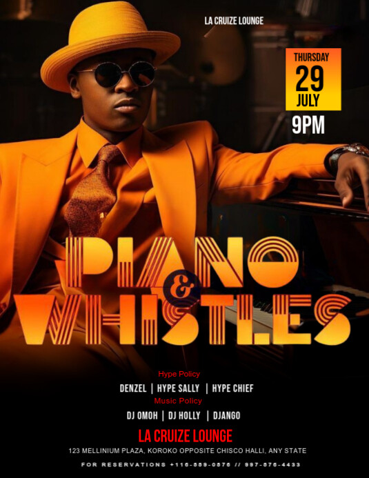 Black Maximalist Piano And Whistles  Flyer (us Letter) template