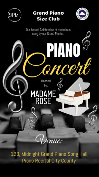 Black Maximalist Piano Concert Invitation  Instagram Story template