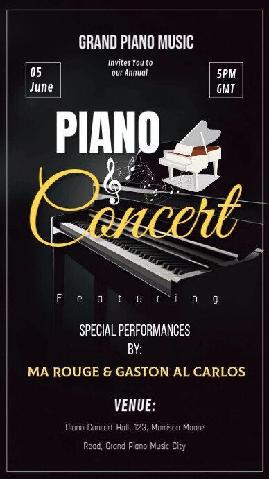 Black Maximalist Piano Concert Invitation Template  Instagram Story Instagram-verhaal