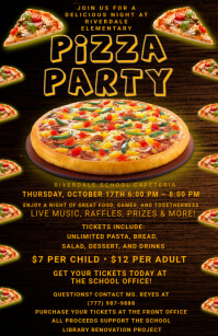 Black Maximalist Pizza Party Fundraiser Invitation Flyer Tabloid Tabloïd template