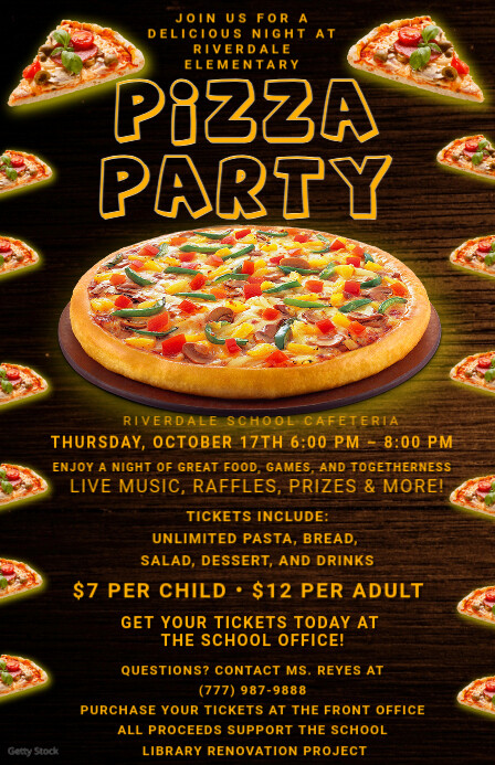 Copy of Black Maximalist Pizza Party Fundraiser Invitation Flyer ...