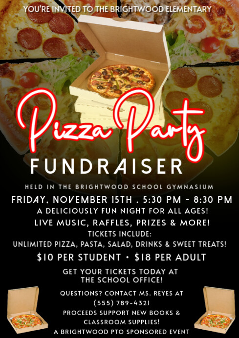 Copy of Black Maximalist Pizza Party Fundraiser Invitation Flyer A4 ...