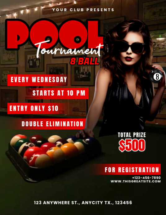 Black Maximalist Pool Tournament  Flyer (us Letter) template