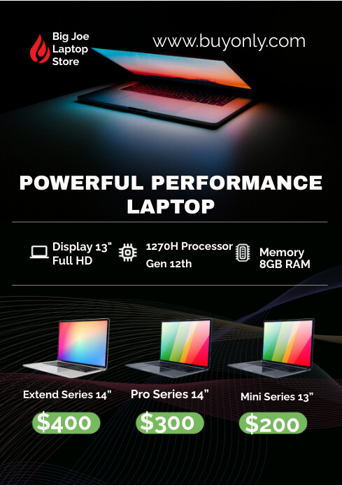 Black Maximalist Powerful Performance Laptop A4 template
