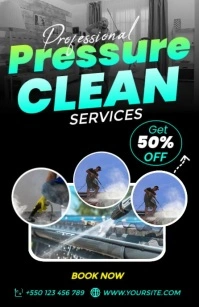 Black Maximalist Pressure Cleaning Services Half Page Wide template