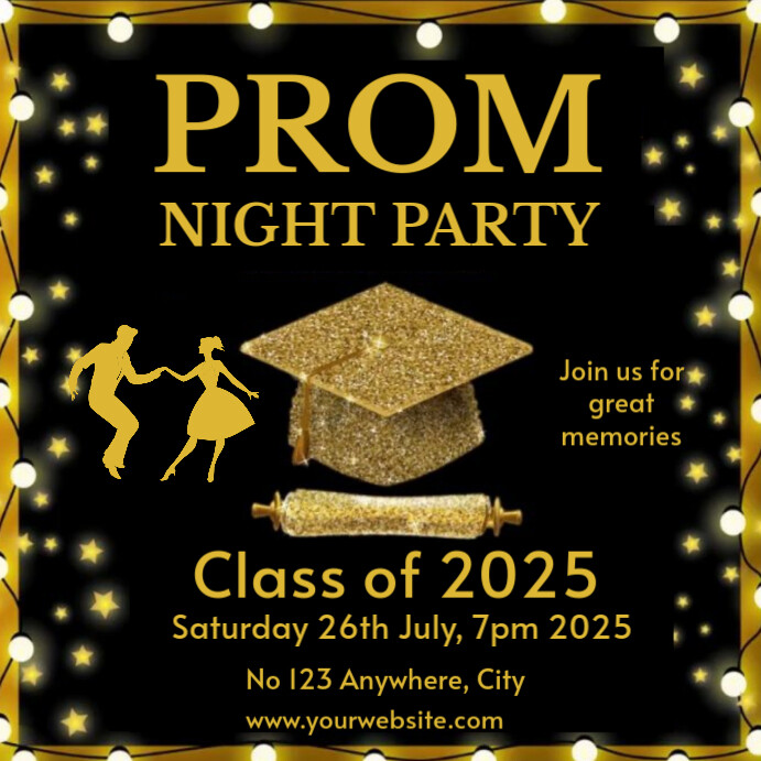 Black Maximalist Prom Night Party Instagram Post Template | PosterMyWall